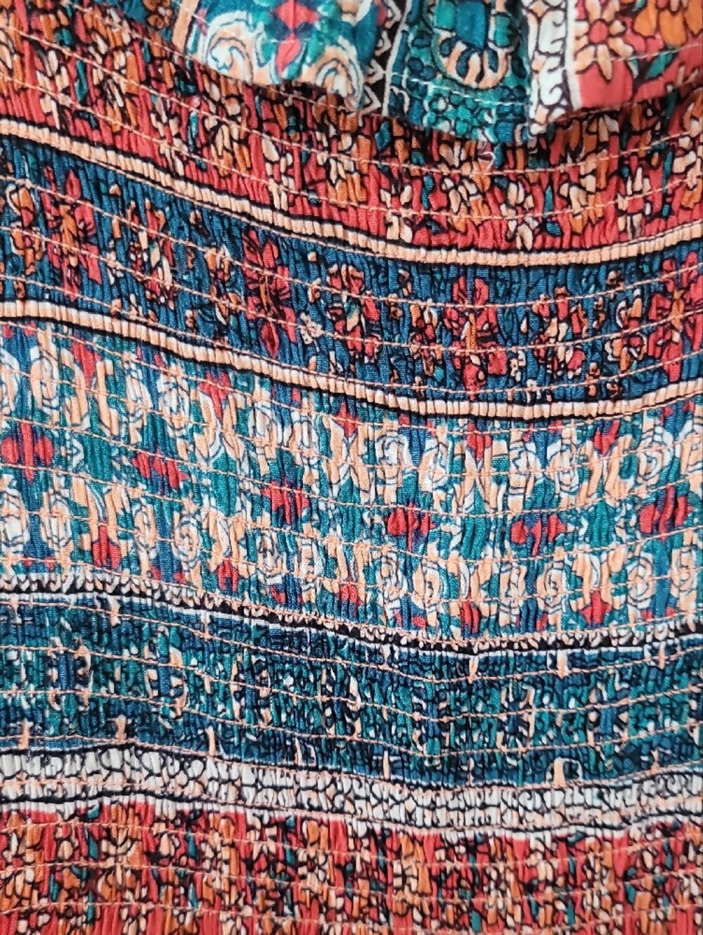 Angie Boho Chic Floral Sundress in Teal, Coral & Indigo - Picture 2 of 13
